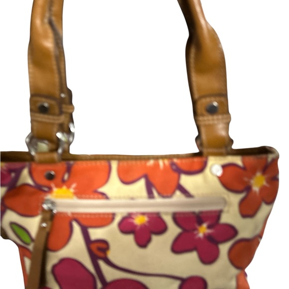 Liz Claiborne Pink and Orange Shoulder Bag with Floral Design - Picture 2 of 7